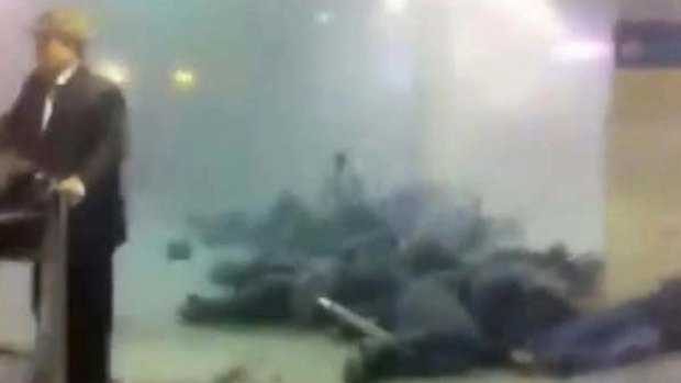 Thirty-five dead ... victims of the blast can be seen in this image taken from mobile phone footage.