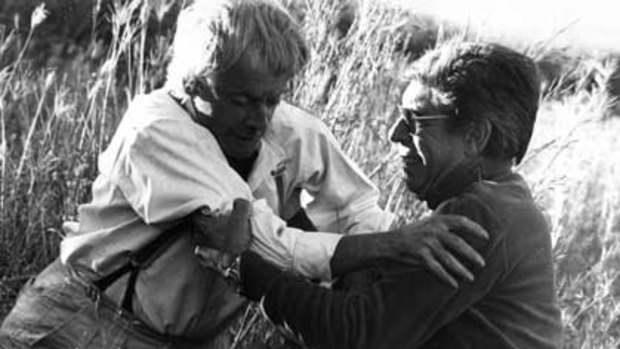 Sir Robert Helpman and Michael Pate on location during filming of the film The Mango Tree.