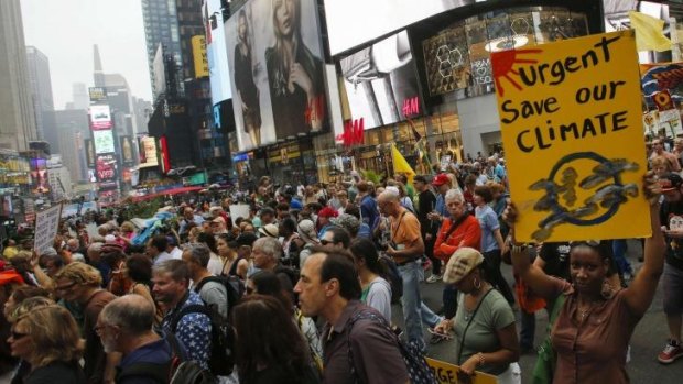 Organisers estimated some 310,000 people, including United Nations Secretary-General Ban Ki-moon and former US vice-president Al Gore joined the People's Climate March.