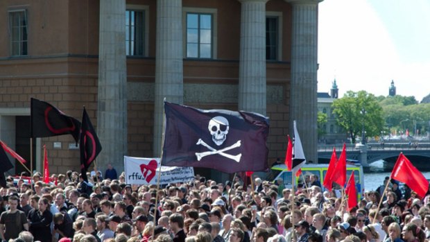 A Pirate Party demonstration in Sweden.