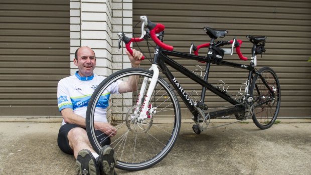 In shape: Vision-impaired tandem cyclist John Barlow will be riding 210 kilometres for charity in Melbourne later this month. 