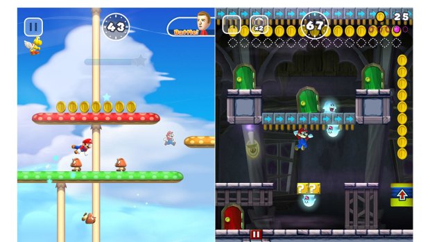 Mario automatically runs, vaults and climbs his way to the end of the course, with players controlling his jumps.