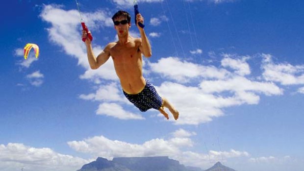 Power-kiting on Blouberg beach near Cape Town.