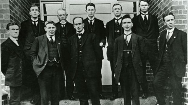 Ambitions: Arch Hoadley, centre front, with  Footscray Technical School's first teachers.