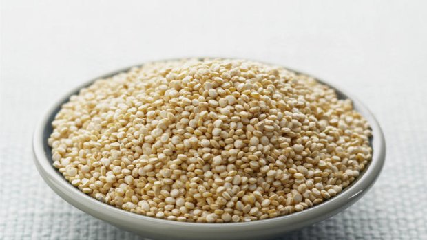 Bowl of golden white quinoa.