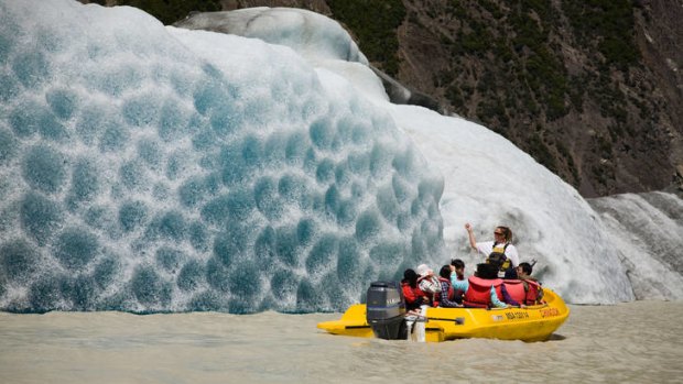 The glacier retreats by 180 metres a year.