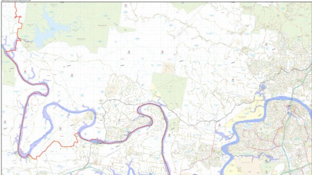 A map of the projected flood area in Brisbane's west, released by the Brisbane City Council on Sunday, January  27, 2013.