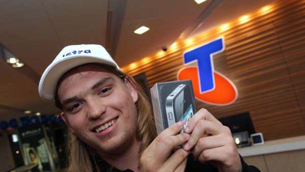 Happier times ... Sam Dunster, Telstra's first iPhone 4 customer.
