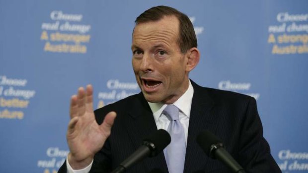 Opposition Leader Tony Abbott speaks during a press conference at Parliament House on Sunday.
