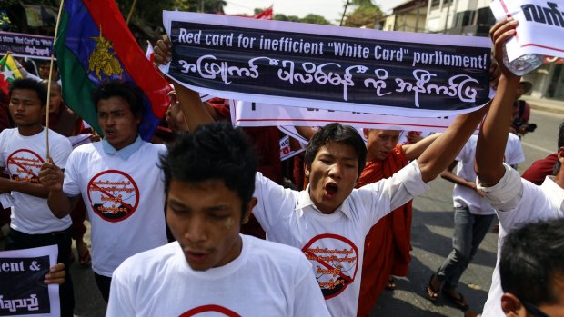 Heated protests were aimed at preventing Myanmar's Muslim Rohingya from voting in a referendum.