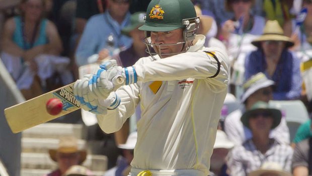 Michael Clarke playing a shot during his brief innings on Friday in Perth.