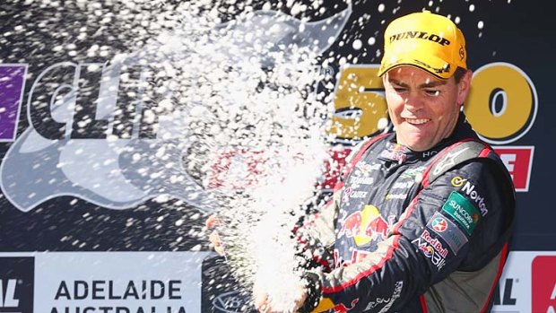 Craig Lowndes celebrates after his dazzling display around the Adelaide street circuit.