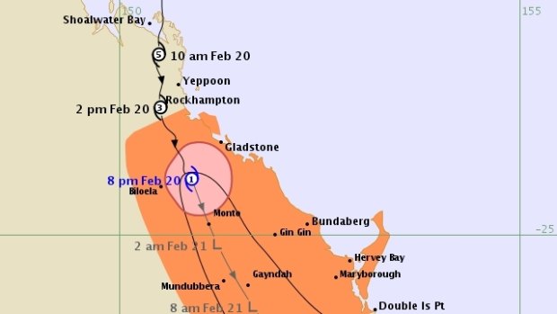 The 8pm Friday tracking map for Tropical Cyclone Marcia.