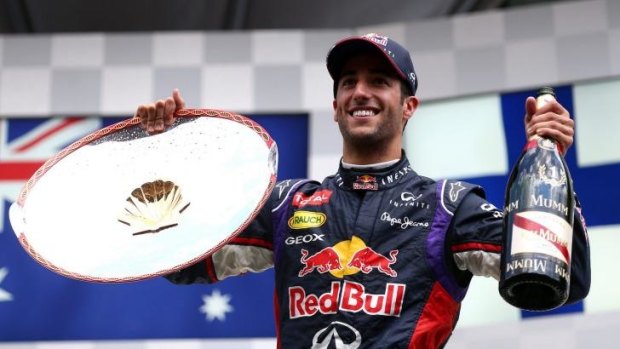 Costly disqualification: Daniel Ricciardo celebrates victory at the Belgium Grand Prix, but his loss of points in Australia could cruel his world title hopes.