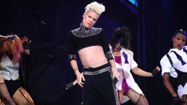 Trying too hard? Pink performing in Sydney on Tuesday night.