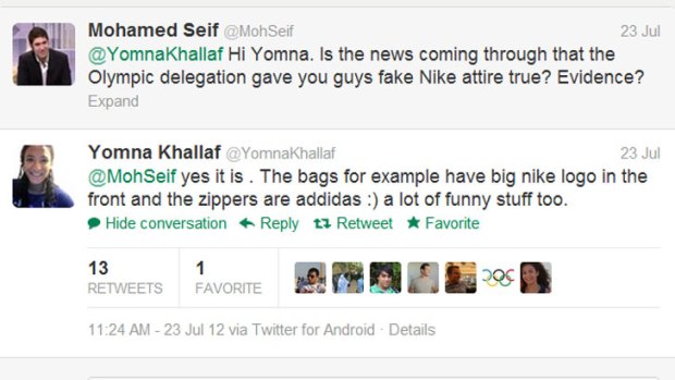Yomna Khallaf's tweet on the fake Egyptian uniform she was given.