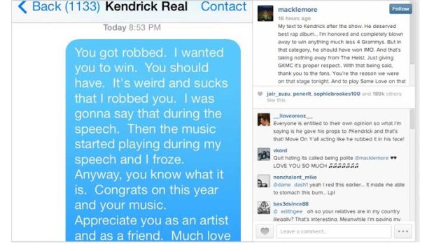 Macklemore's message to Kendrick Lamar.