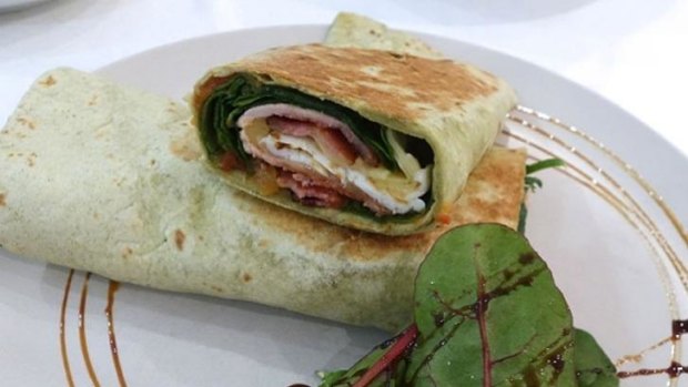 The breakfast wrap ($12.50).