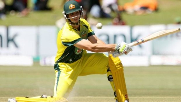 Mitchell Marsh hits a boundary during his unbeaten knock of 86.