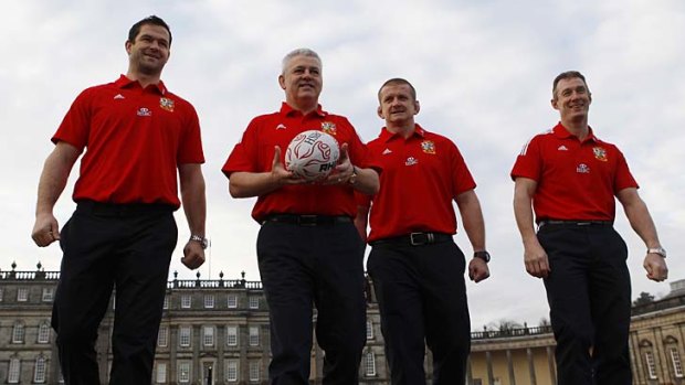 British and Irish Lions rugby union team head coach Warren Gatland (second left) with assistant coaches Andy Farrell (left), Graham Rowntree (second right) and Rob Howley.
