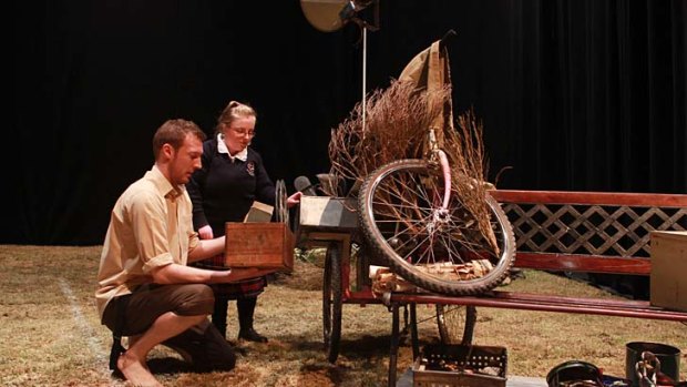 Hands on ... actor Nathan O'Keefe helps Michaella Banting develop a feel for the props used in the play Man Covets Bird.