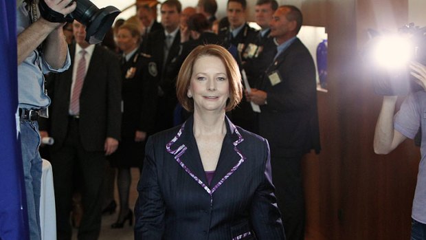 Brief affair ... Julia Gillard's meeting with Tony Abbott on asylum policy lasted just 15 minutes.