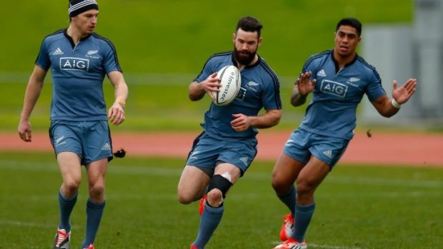 Surprise: Ryan Crotty (centre) at an All Blacks training session.