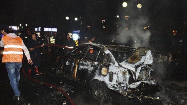 Emergency workers in the aftermath of the explosion in central Ankara.