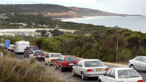 Traffic on the Great Ocean Road heading into Anglesea banked up for kilometres following New Year's Eve celebrations.