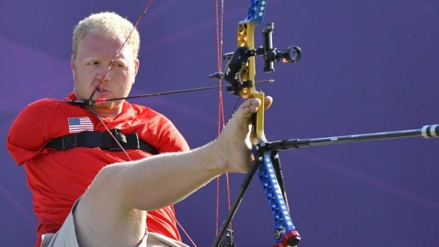Never-say-die attitude ... Matt Stutzman on his way to silver at the Paralympic Games on Monday.