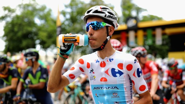 Polka dot jersey Fabio Aru (Astana) ahead of a hot and hilly stage.