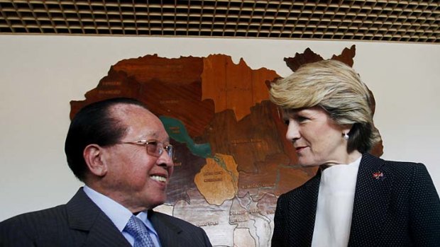 Friends in need: Julie Bishop meets Hor Nam Hong.