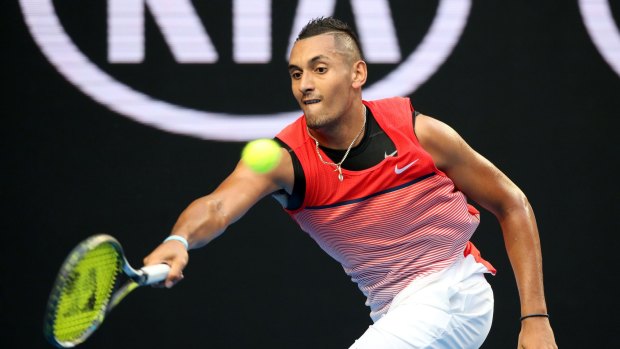 Nick Kyrgios modelled the sleeveless look that Rafael Nadal wore so well.