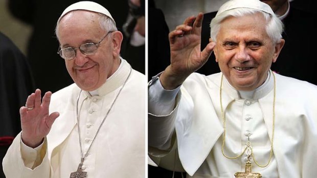 Historic: Pope Francis (left) is set to meet his predecessor Benedict XVI.