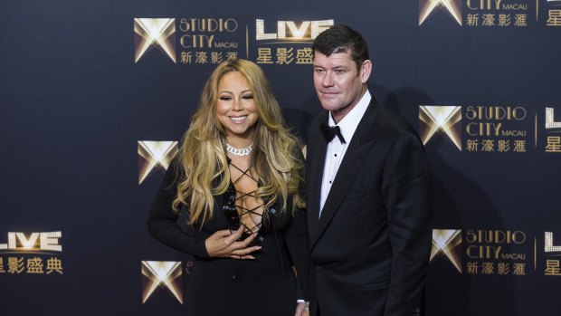 James Packer and Mariah Carey at the red carpet event prior to the opening of Studio City in Macau.
