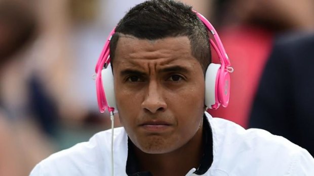 Nick Kyrgios listening to music before playing at Wimbledon/