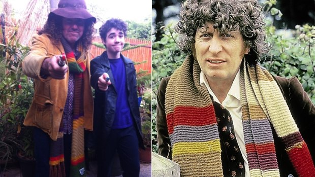 WAtoday.com.au's Brendan Foster and son Finlay as the fourth and ninth Doctors; and Tom Baker, right, the actual fourth Doctor.