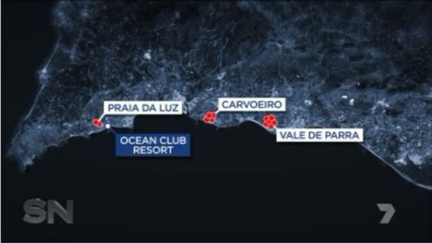 The areas where attacks of children from UK families on holiday in Algarve, Portugal, took place over a number of years.