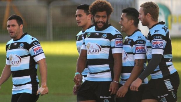 Struggling for numbers: Cronulla’s depleted squad trains at Remondis Stadium on Thursday.