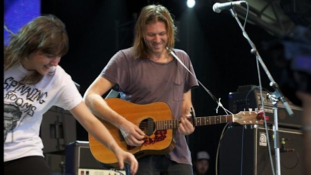 Sound check: Courtney Barnett and The Lemonheads' Evan Dando perform at the Meredith Music Festival.