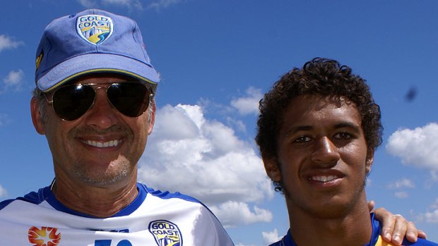 Gold Coast United coach Miron Bleiberg with the club's 17-year-old captain Mitch Cooper.