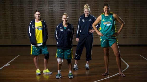 Australian Opals training at the AIS. (L-R) Penny Taylor, Erin Phillips, Lauren Jackson and Liz Cambage. 
