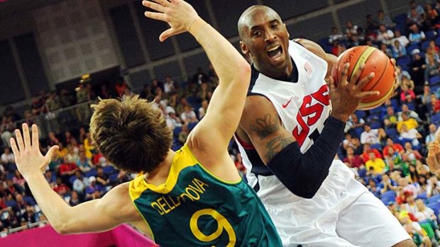 Point guard Matthew Dellavedova locks horns with US star Kobe Bryant at the 2012 Olympics.