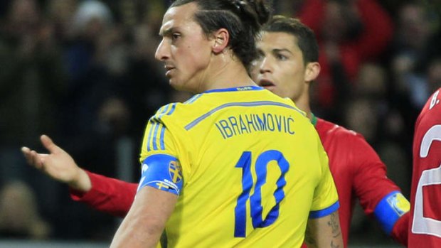 Cristiano Ronaldo reacts after Sweden's Zlatan Ibrahimovic scored his side's first goal.