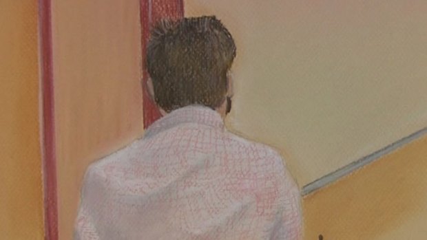A sketch of Gerard Baden-Clay during his initial court appearance to face charges of murdering wife Allison.