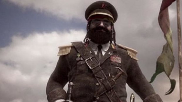 Still from the trailer for computer game Tropico 5, showing the game character 'El Presidente'.