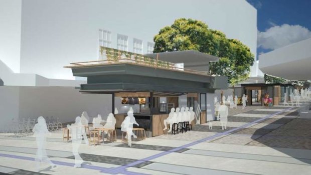 Artists impressions of five pods that will be constructed in Fortitude Valley's Brunswick Street Mall as part of a revitalisation project.