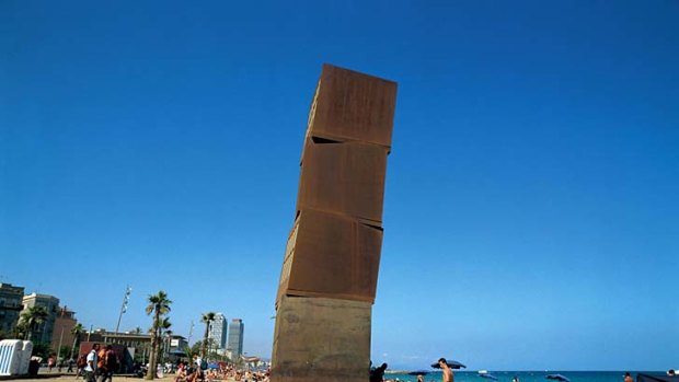Tower and arch ... the sculpture Homentage a la Barceloneta, by Rebecca Horn, on the foreshore.
