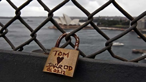 True love gets a bit rusty sometimes &#8230; one of the ''love locks'' on the Harbour Bridge. The Roads &amp; Maritime Service says it has no plans to remove them but authorities elsewhere are less tolerant.