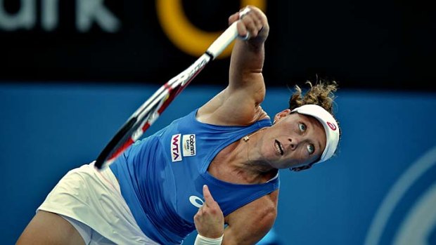 Low blow &#8230; Samantha Stosur continued her horror run of early exits on Monday night.
